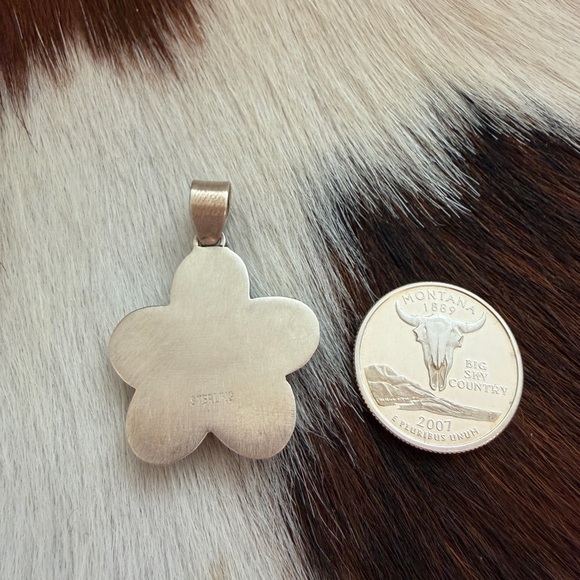 ❤️ White Water Turquoise Sterling Navajo Style 5 Stone Cluster STATEMENT Pendant - Picture 9 of 13